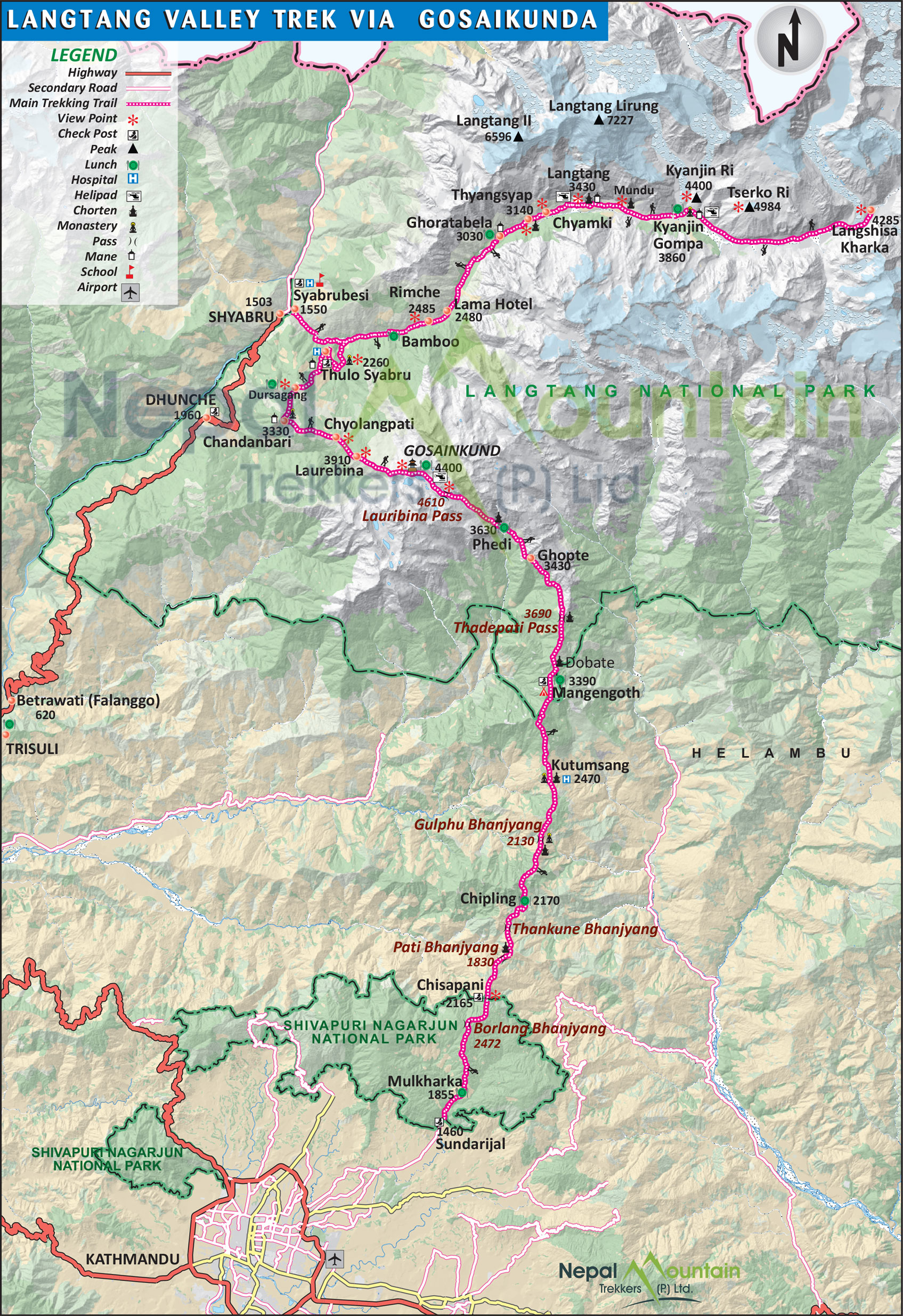 map of Langtang Gosaikunda Pass Trek