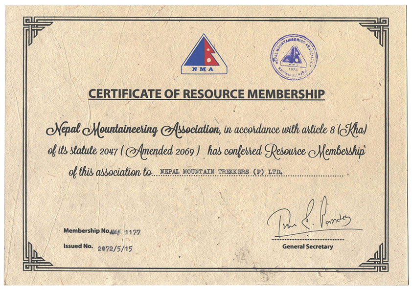 Certificate – Nepal Mountaineering Association