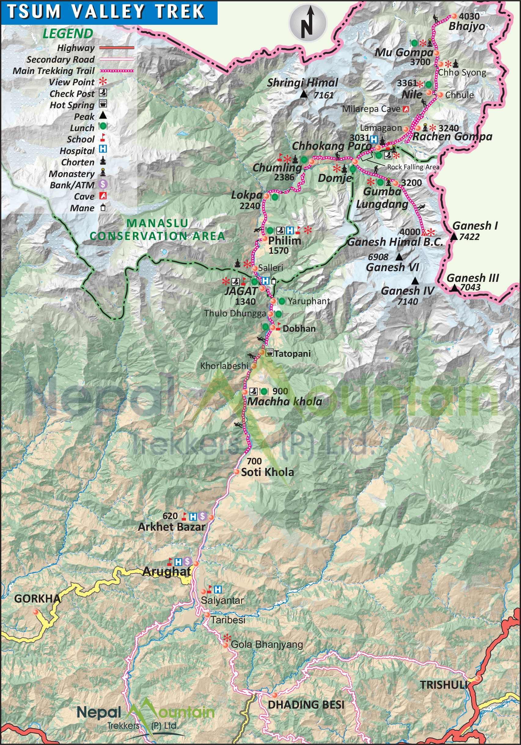 map of Tsum Valley Trek