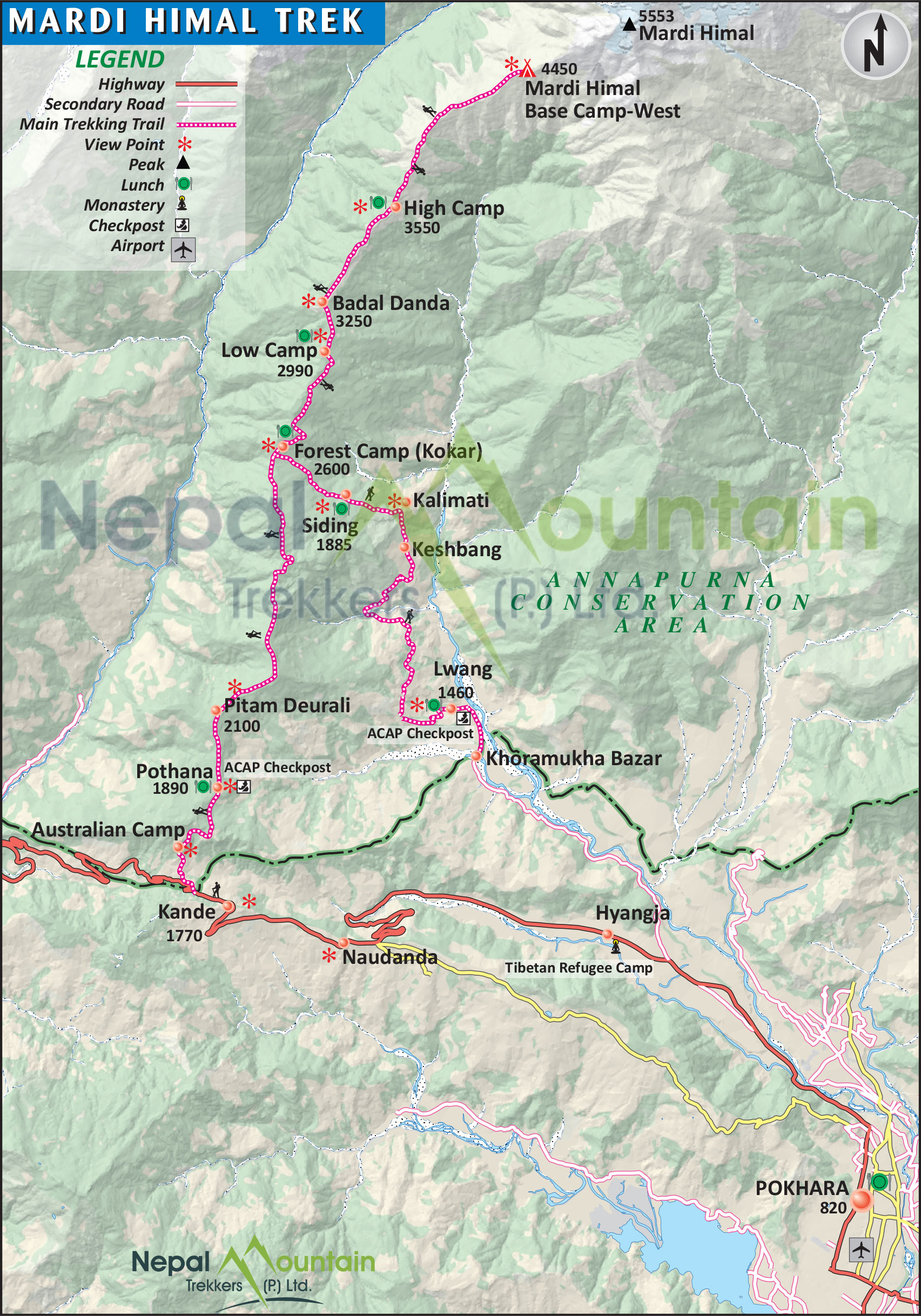 map of Mardi Himal Trek