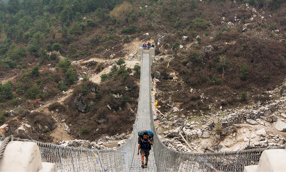 Suspension bridge from Lho to Shyala